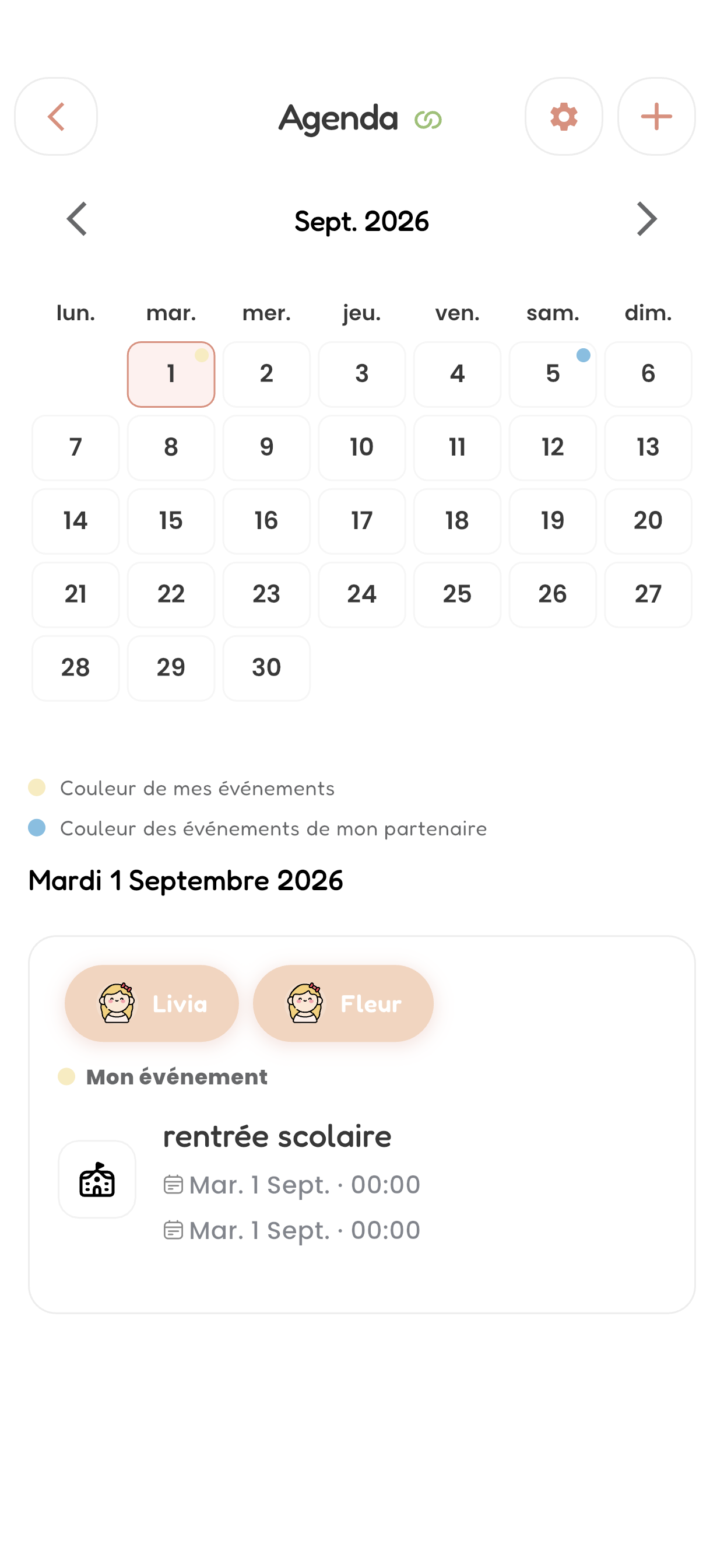 Agenda familial partagé entre les 2 parents