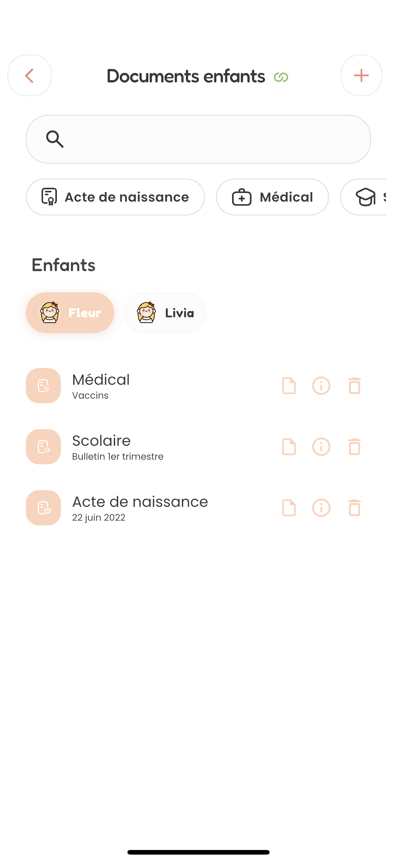 Documents des enfants partagés entre les 2 parents